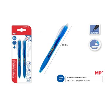 Bolígrafos borrables azul (2u)