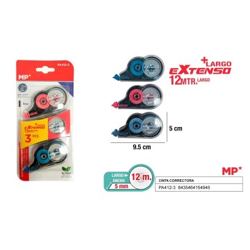 Pack de 3 unidades cinta correctora 12m